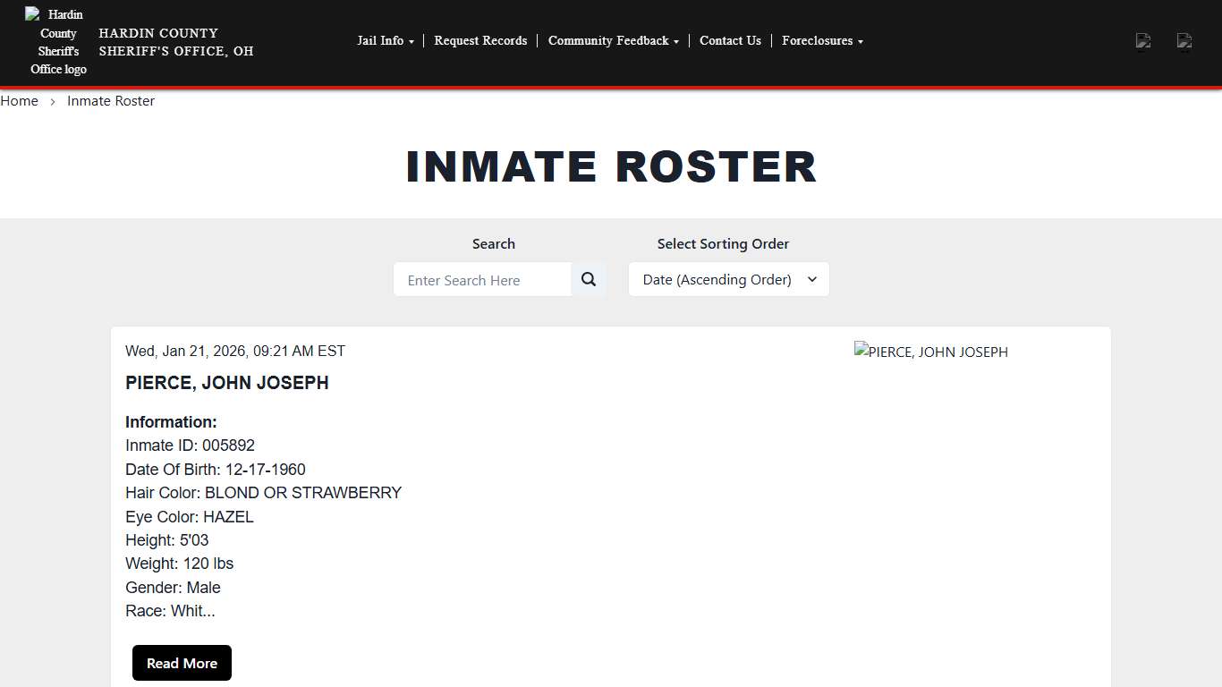 Inmate Roster Hardin County Sheriff's Office (OH)