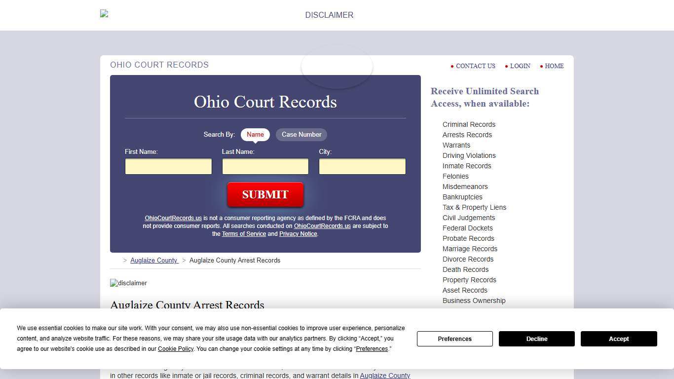 Auglaize County Arrest Records OhioCourtRecords.us